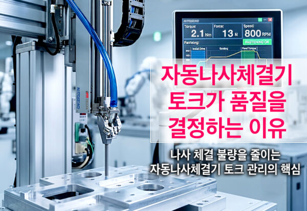 자동나사체결기 토크 관리 기반 정밀 체결 자동화 공정 자동나사체결기 토크 데이터를 실시간으로 확인하며 금속 부품을 정밀 체결하는 자동화 공정 이미지