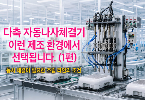 다축 자동나사체결기 FM5000 제조 환경 | 셀에프에이 니또세이코 다축 자동나사체결기 FM5000이 셀에프에이(CELLFA), 니또세이코(NITTOSEIKO) 기반 스마트 팩토리 조립 라인에서 가전 외장 커버를 동시에 체결하는 제조 환경 이미지