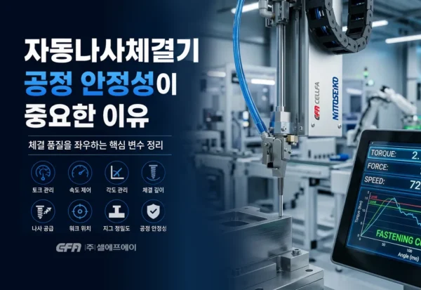 자동나사체결기 공정 안정성이 중요한 이유 대표 이미지 자동나사체결기 공정 안정성이 체결 품질에 중요한 이유를 설명하는 셀에프에이 공식 블로그 대표 이미지
