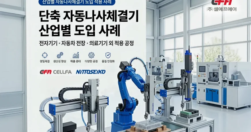 단축 자동나사체결기 도입 사례 (특집 2탄) | 전자기기 · 자동차 전장 · 의료기기 외 적용 공정 | CELLFA 자동나사체결기 도입 사례 대표 이미지로 셀에프에이(CELLFA)가 제안하는 니또세이코(NITTOSEIKO) 단축 자동나사체결기 산업별 적용 공정 구성 이미지